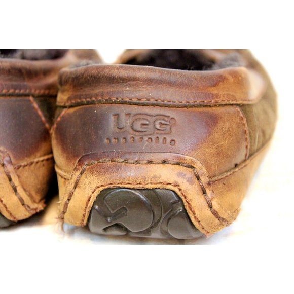 Ugg House Slippers Boat Style Sherpa Fur Lined Mens Rubber Soles sz 8 Brown - Picture 5 of 11